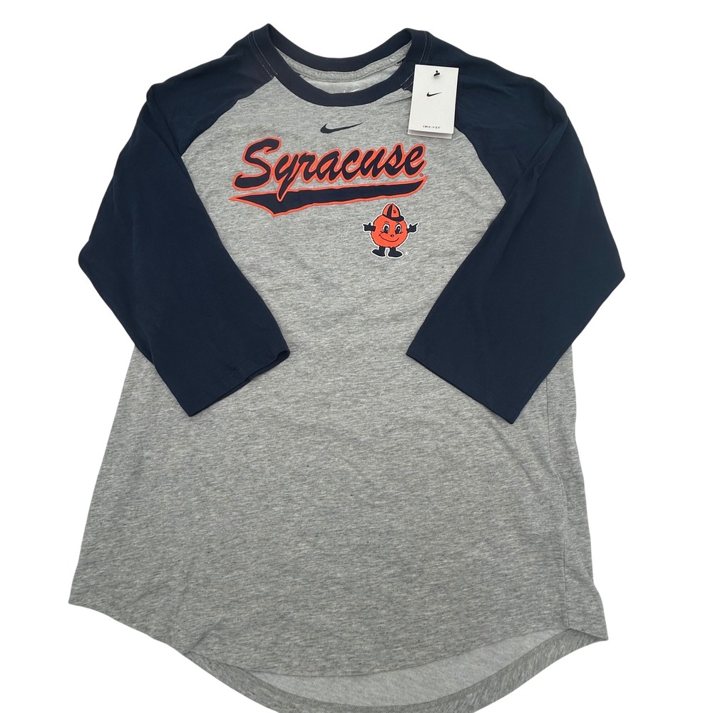NEW Nike Syracuse Orange Dri-FIT 3/4 Raglan Tee Otto Mascot Grey M11102 Medium